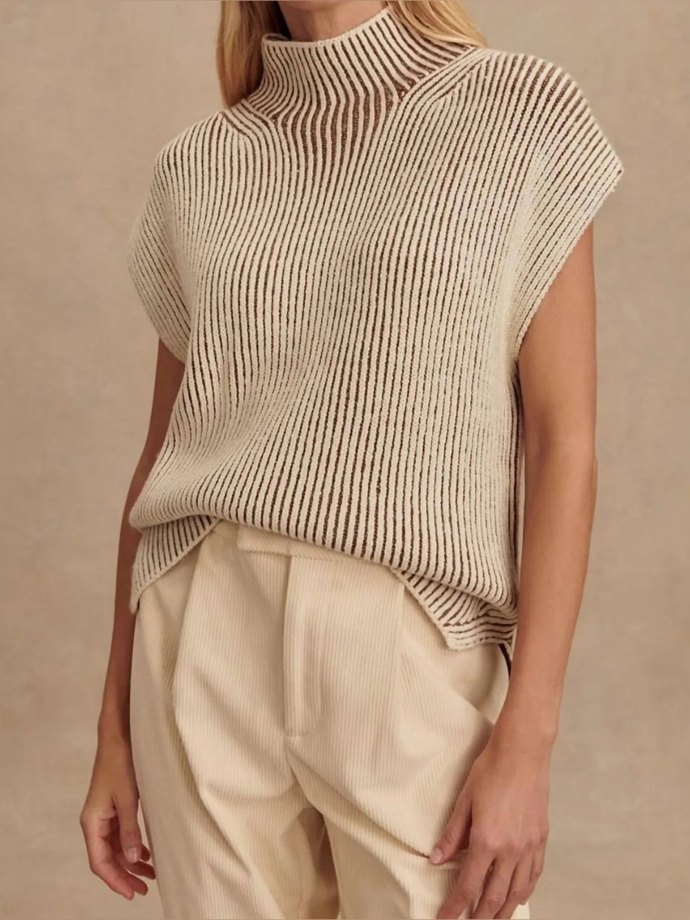 NWT Varley Lauren Pleated Knit Tank Top in Cocoa Dust